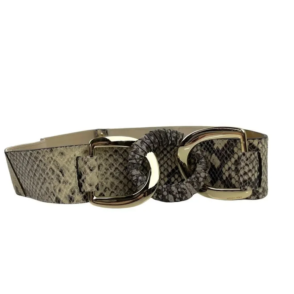 Michael Kors Snake Embossed Genuine Leather Belt Tan Gold Size M/L Style 555115